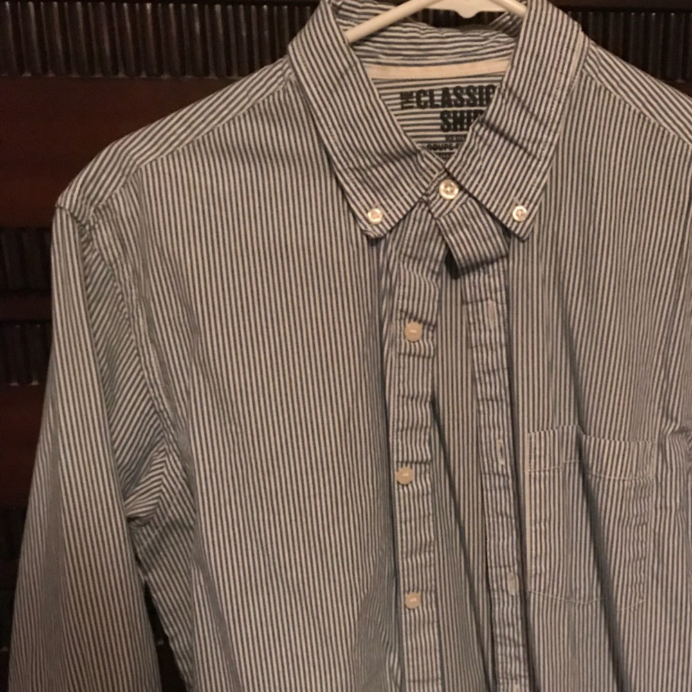 Blue and white striped button down